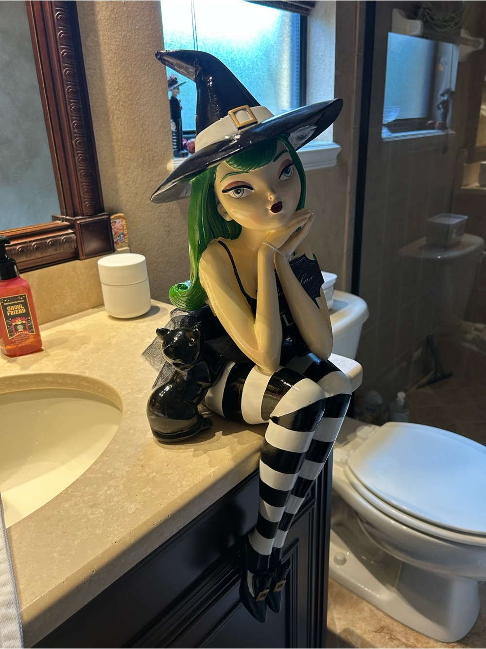 Bella Lux Green-Haired Witch Figurine Halloween Decor - Black & White Outfit NWT
